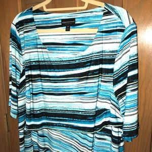 Blue Striped Dress with Diagonal Layering detail